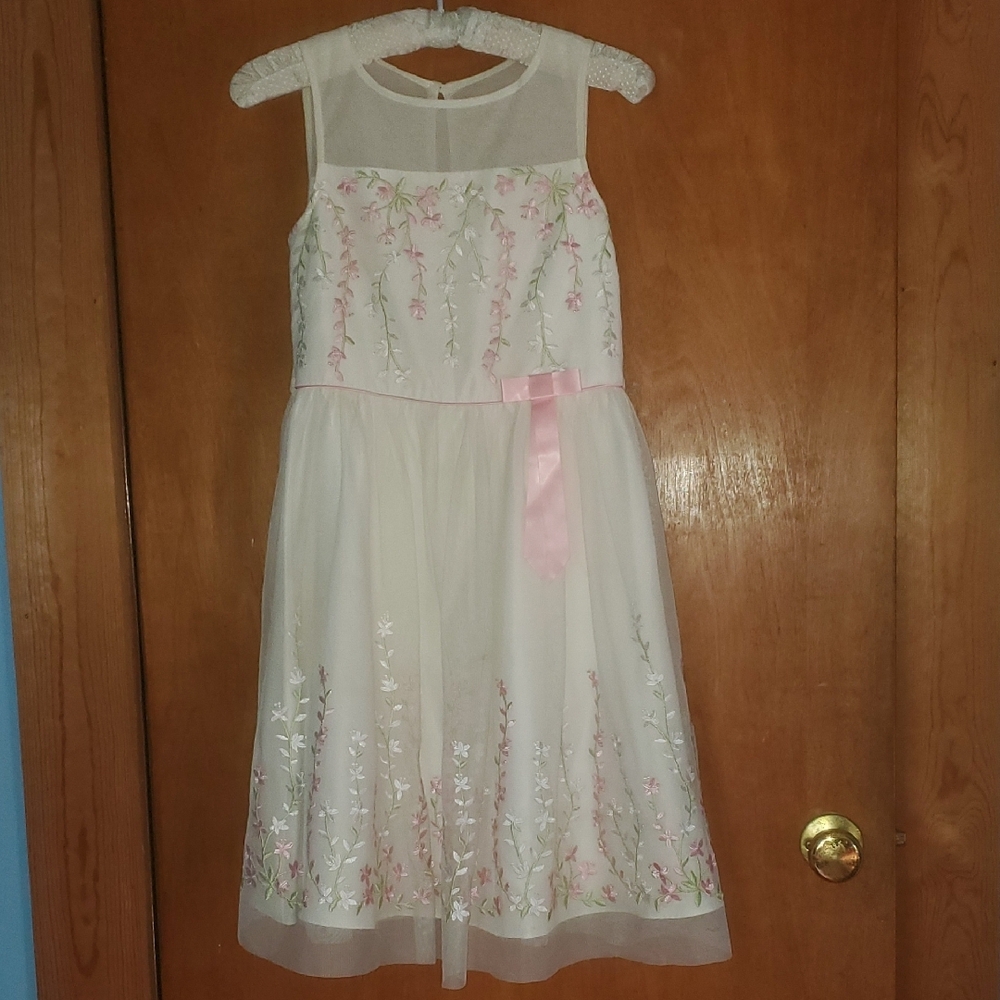 Jona Michelle White and Cream Embellished Tiered Sundress